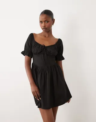 Wednesday's Girl puff sleeve mini dress in black