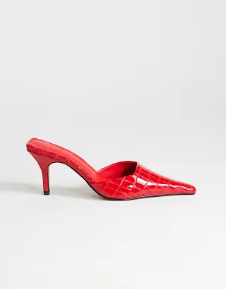 Topshop Alfie pointed heel slip on pumps in red croc