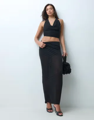 Missyempire halterneck mesh top and skirt in black