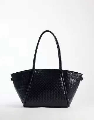 ASOS DESIGN weave belted tote bag in black