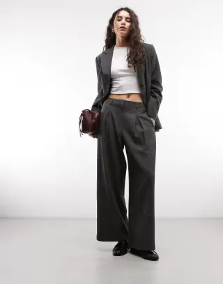 COLLUSION pleated wide leg trouser in gray check