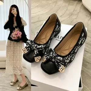 Classic Round Toe Bowtie Foldable Flat Shoes for Women - Lightweight Pocket Loafers with Knitted Jacquard and Sequin Det