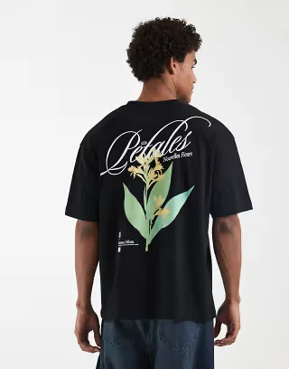 ASOS DESIGN oversized T-shirt with embroidered floral graphic in black