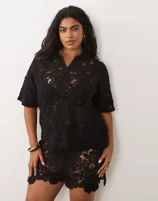 ASOS DESIGN Curve crochet shorts in black - part of a set