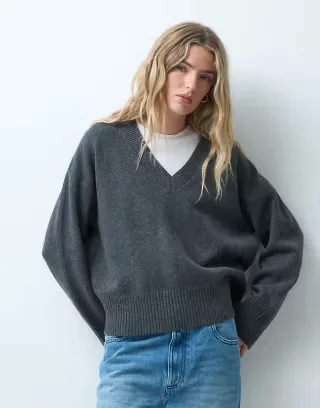 JJXX v-neck knitted sweater in dark gray