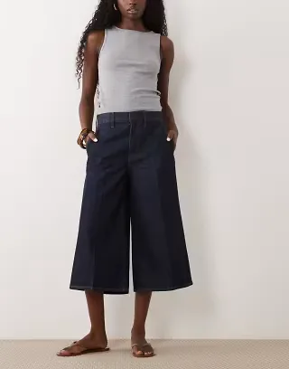 Abercrombie & Fitch high rise denim culottes in indigo wash