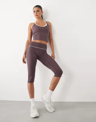 4505 active low rise capri leggings with piping detail in taupe brown