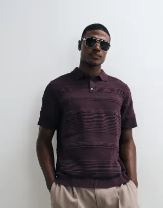 ASOS DESIGN relaxed knit textured polo in plum