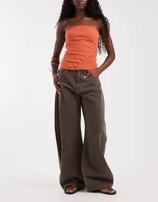 ASOS DESIGN high waist baggy bow leg jeans in expresso