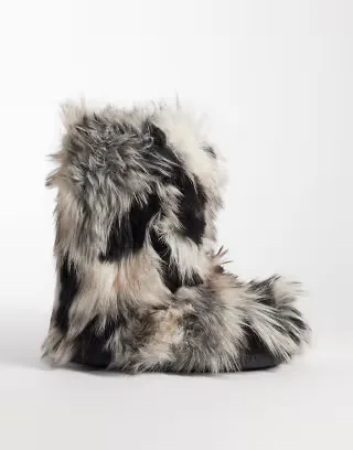 Azalea Wang Alixia furry ankle boots in gray multi