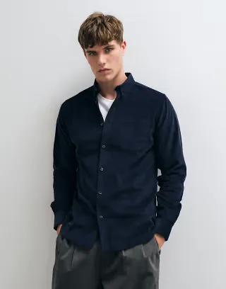 Threadbare regular fit micro cord shirt in navy