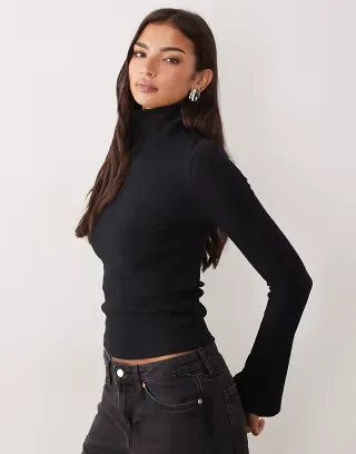 ASOS DESIGN sculpting long sleeve high neck top in black