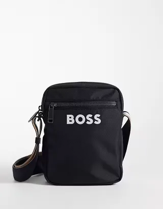 BOSS Orange Catch logo zip crossbody bag in black