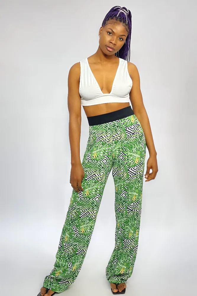 LEAF PRINT WAIST BLACK BAND PANT