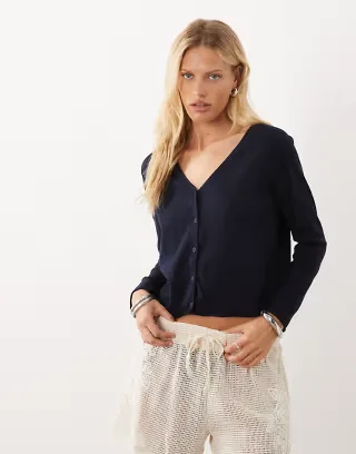 Mango Teen round neck cardigan in navy