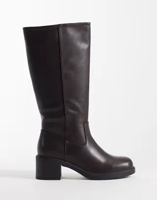 Glamorous Wide Fit pull on knee boots in brown
