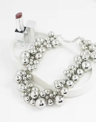 ASOS DESIGN statement necklace with ball design in silver tone