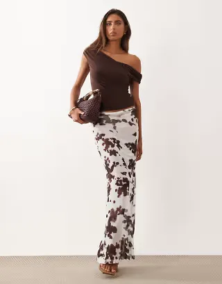 ASOS DESIGN sheer mesh maxi skirt in cow print