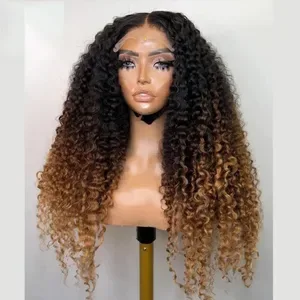 Highlight Ombre Blonde Curly Human Hair Wigs - Brazilian 5x5 HD Lace Closure Deep Wave Frontal, Pre-Plucked 13x4 Glueles