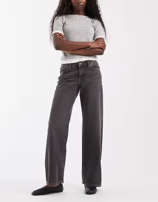 JJXX Palermo wide fit low rise jeans in washed black
