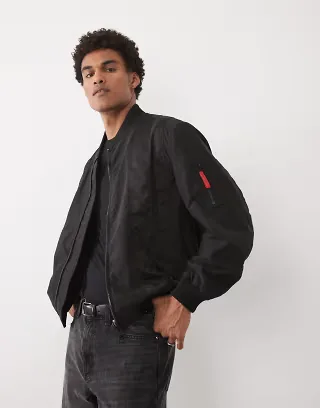 HUGO Red zip-up bomber jacket in black