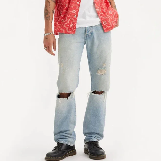 Levis Mens 501 Blue Straight Fit Mid Rise Jeans
