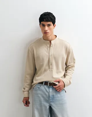 ASOS DESIGN oversized textured shirt in off white