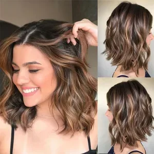 Brazilian Human Hair Lace Front Wig, Brown Blonde Highlights, 13x4 and 13x6 HD Lace Frontal, Short Bob Style, Glueless,
