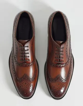 ASOS DESIGN lace up brogue shoes in tan polished leather