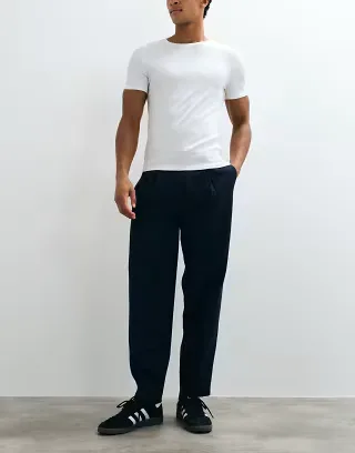 ASOS DESIGN tailored pleated oversized tapered pants in navy microtexture
