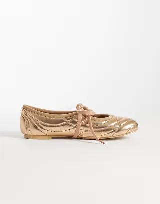 JW PEI Erika topstitching lace up ballet flats in gold