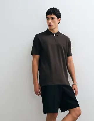 Jack & Jones short sleeve zip polo in brown