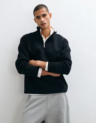 ARKET long sleeve half zip athletic sweatshirt in black