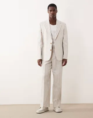 ASOS DESIGN linen blend suit in cream stripe