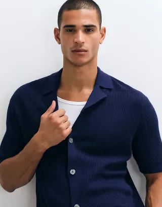 Selected light knit button down cardigan in dark blue