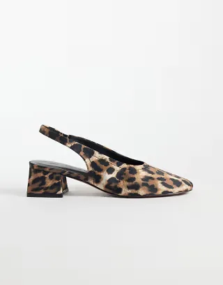 ASOS DESIGN Sindy minimalist block heeled slingback shoes in leopard