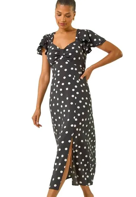 Roman Women's Spot Print Sweetheart Midi Dress