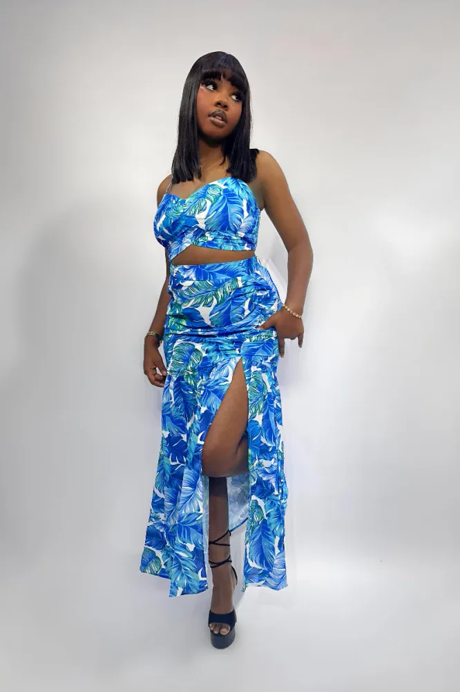 FLORAL MIDI SKIRT AND CROP TOP