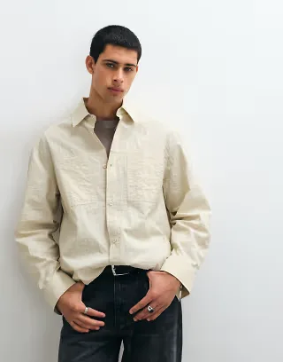 ASOS DESIGN oversized shirt with double pockets in cream