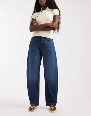 ASOS DESIGN slim barrel jeans in dark blue