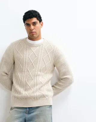 JJ Rebel cable knit sweater in cream