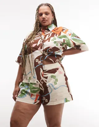 ASOS DESIGN Curve shorts in tropical abstract - part of a set