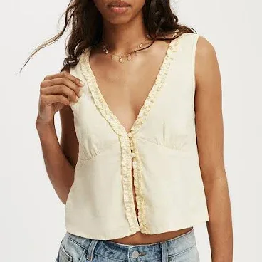 Women's Cotton On Haven Ruffle Button Through Top - Yellow, Size 6. Cotton On - Sold by Bash