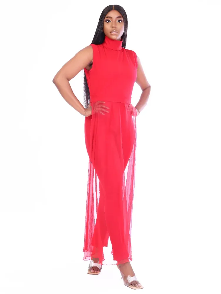 RED TURTLENECK JUMPSUIT