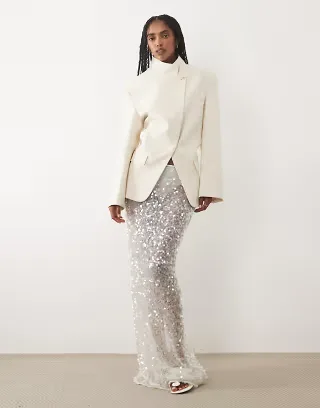 Six Stories sheer sequin maxi skirt in white