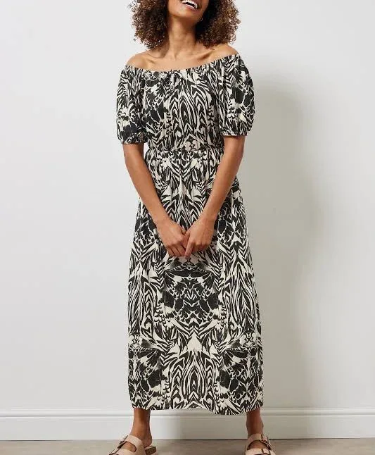 M&Co Women's Abstract Print Bardot Dress