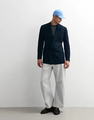 ASOS DESIGN wide suit in navy pinstripe