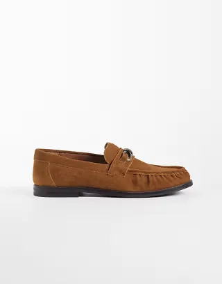 ASOS DESIGN loafers with knotted snaffle and ruching in tan suede