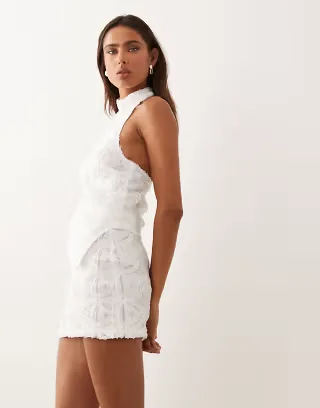 ASOS DESIGN applique mesh mini skirt in white - part of a set