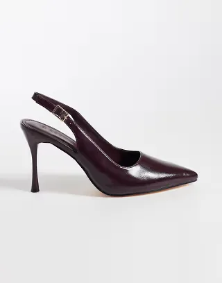 SEQWL slingback pointed stiletto heel shoes in burgundy faux leather